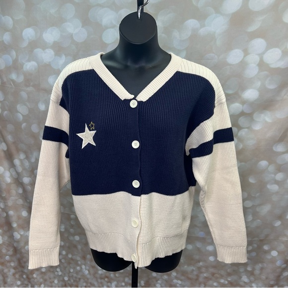 ANTHROPOLOGIE DAILY PRACTICE Quarterback Cardigan Sweater Oversized Embroidered - Picture 10 of 11